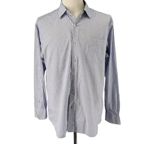J. McLaughlin Men’s Button-Down Shirt | Size L | Blue Checkered Print EUC Preppy - Picture 1 of 8